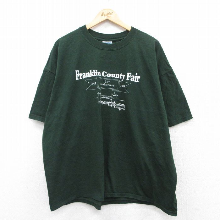 XL/古着 半袖 ビンテージ Tシャツ メンズ 90s フランクリン 車 大きいサイズ コットン クルーネック 緑 グリーン 25jun13 中古拍卖