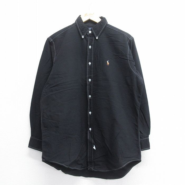 L/古着 ラルフローレン 長袖 ブランド シャツ メンズ 90s ワンポイントロゴ オックスフォード コットン ボタンダウン 黒 ブラック 25jun16拍卖