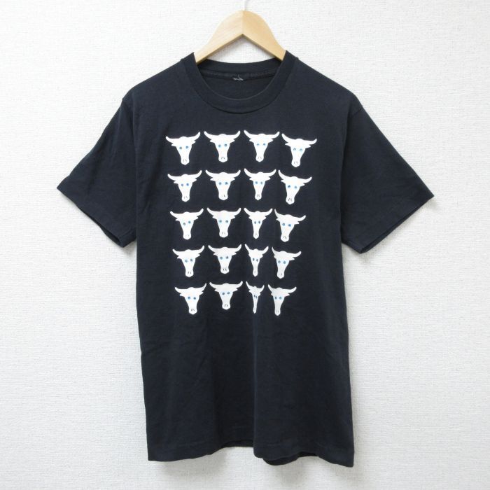 M/古着 半袖 ビンテージ Tシャツ メンズ 90s 牛 クルーネック 黒 ブラック 25jun17 中古拍卖