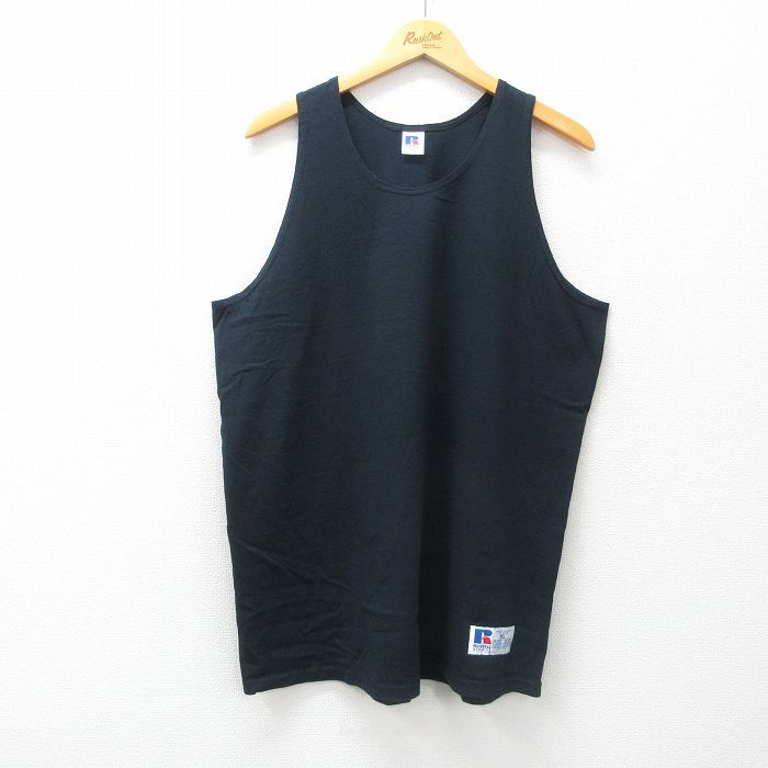 XL/古着 ラッセル ビンテージ タンクトップ メンズ 00s 無地 コットン クルーネック 黒 ブラック 25jun21 中古拍卖