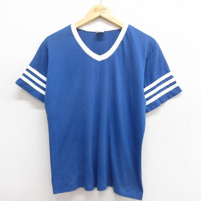 M/古着 半袖 ビンテージ Tシャツ メンズ 80s 無地 青 ブルー 25jun24 中古拍卖