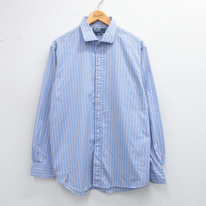 XL/古着 ラルフローレン 長袖 ブランド シャツ メンズ 90s ESTATE コットン 薄紺他 ネイビー チェック 25jun23 中古 トップス拍卖