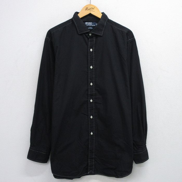XL/古着 ラルフローレン 長袖 ブランド シャツ メンズ 90s ESTATE 大きいサイズ ロング丈 コットン 黒 ブラック 25jun21 中古 トップス拍卖
