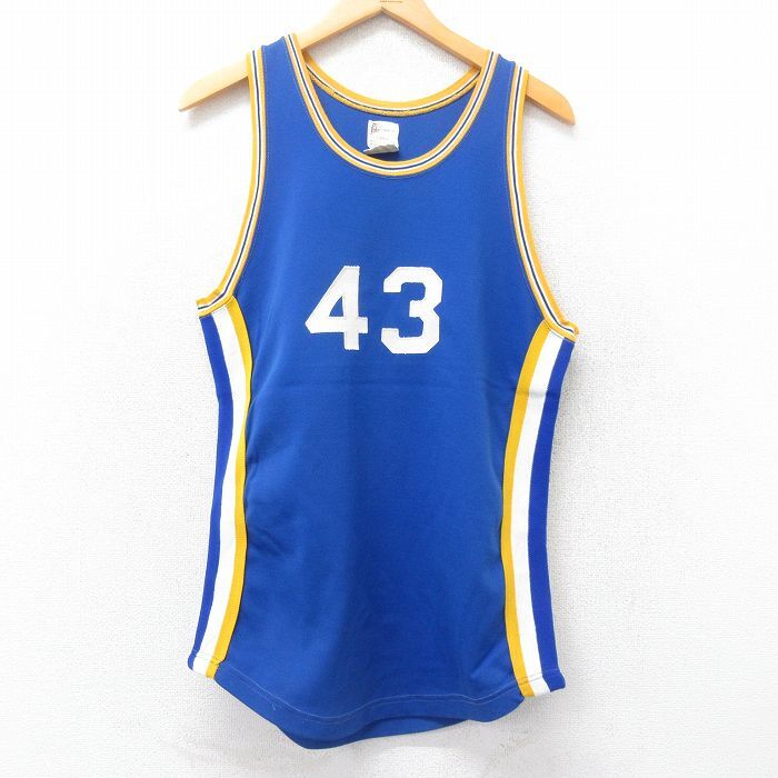 M/古着 ビンテージ タンクトップ メンズ 70s 43 クルーネック 青他 ブルー ユニフォーム ゲームシャツ 25jun26 中古拍卖