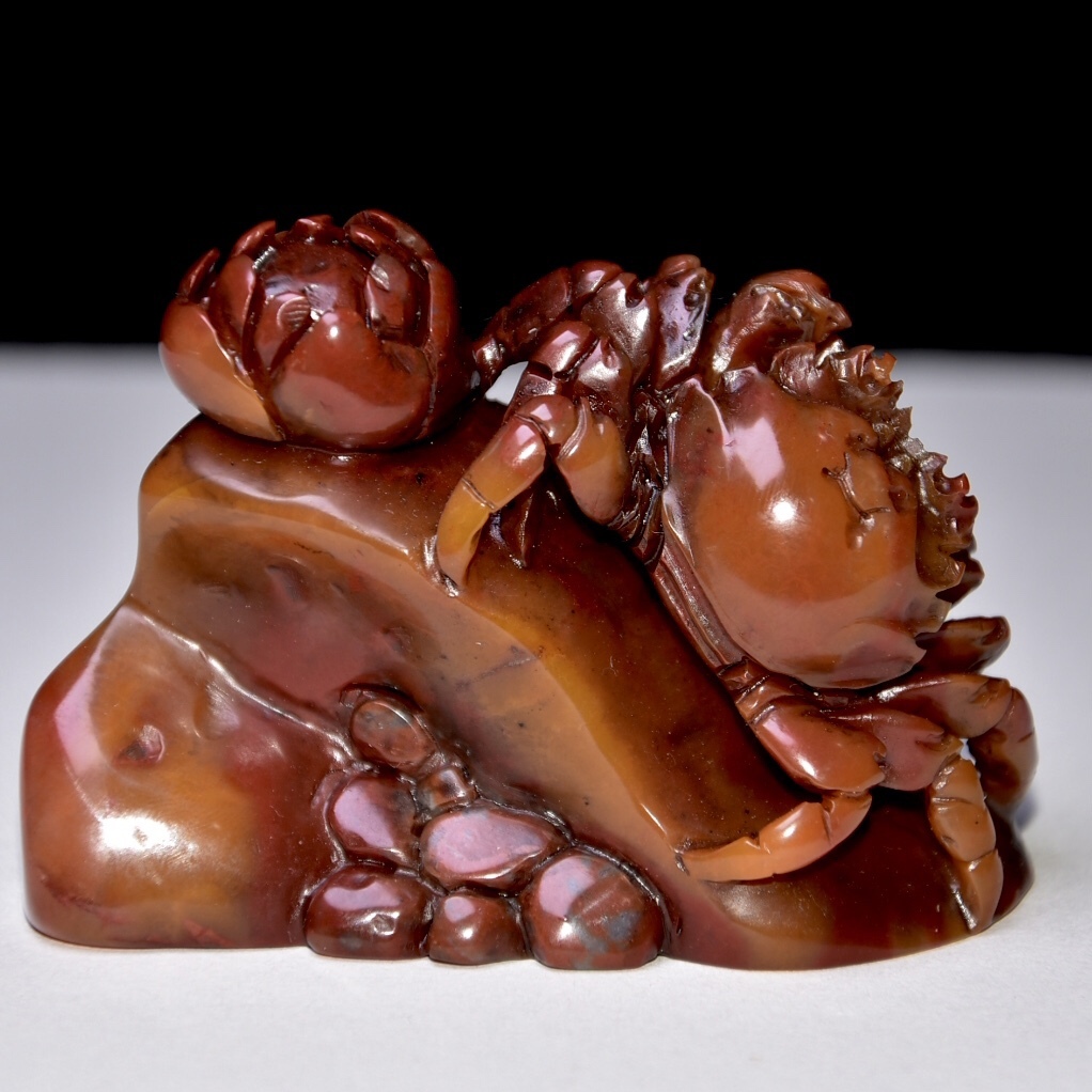 唐物 【清代篆刻家 趙之謙】寿山石 『八方来財』置物 原石原色 天然石 手彫 篆刻 極細工 古美術品 時代物 中国古玩 骨董品 D66拍卖