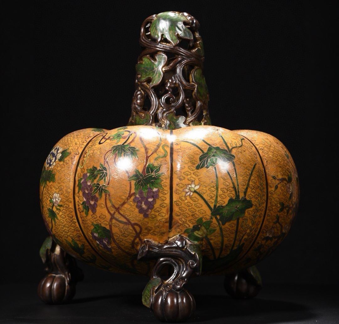 唐物 清 銅製 景泰藍工藝 大香爐 極細工 中国美術品 時代物 中国古玩 骨董品 D66拍卖