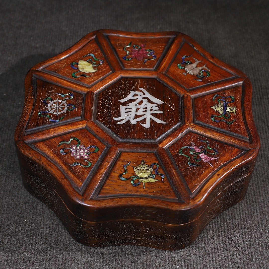 唐物 清 花梨木 モザイク彩貝 八寶首飾盒 木製 極細工 古美術品 時代物 中国古玩 骨董品 D66拍卖