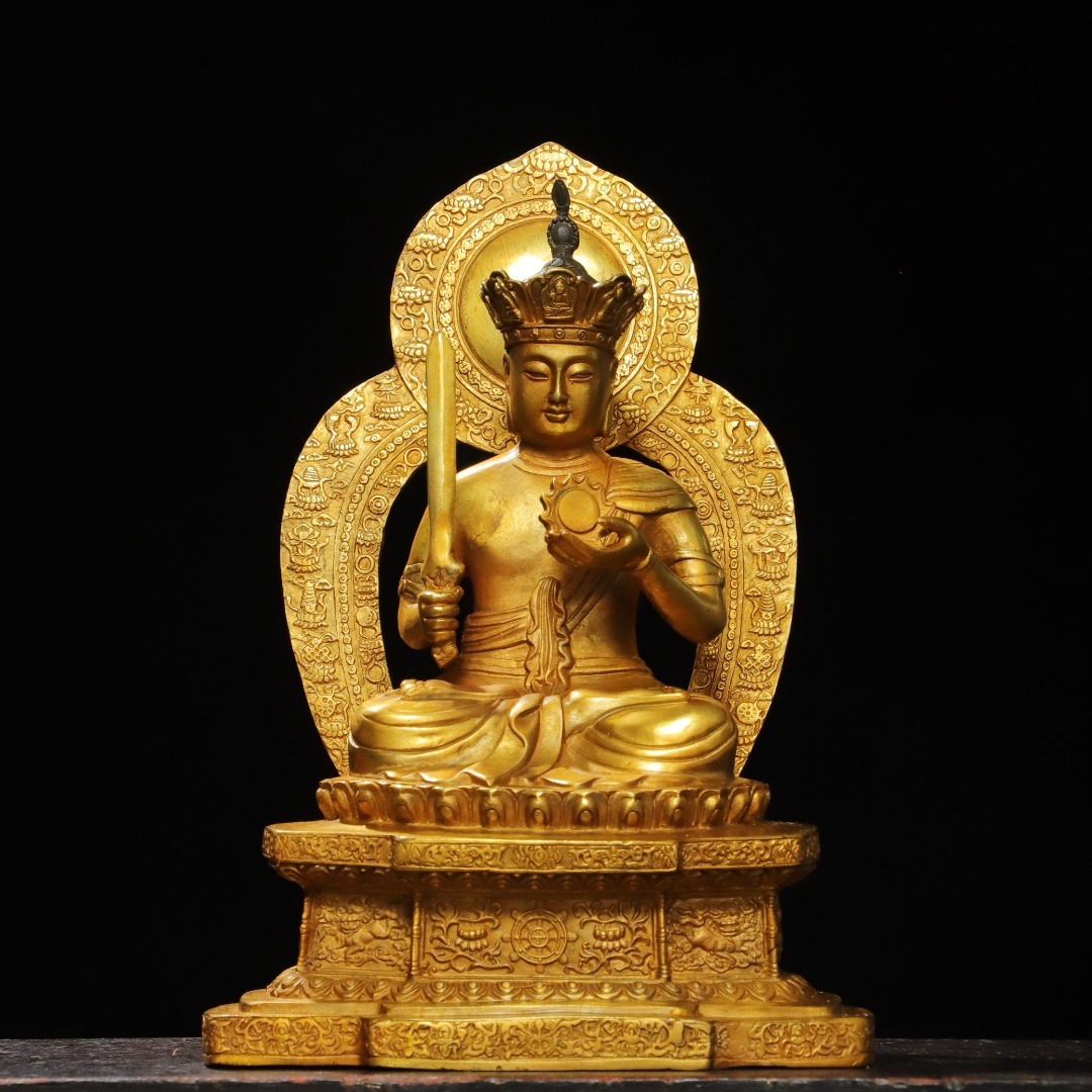 唐物 清 銅塗金【虚空蔵菩薩】造像 仏像 奉納されていた 供養品 銅製品 古美術品 時代物 中国古玩 骨董品 D66拍卖
