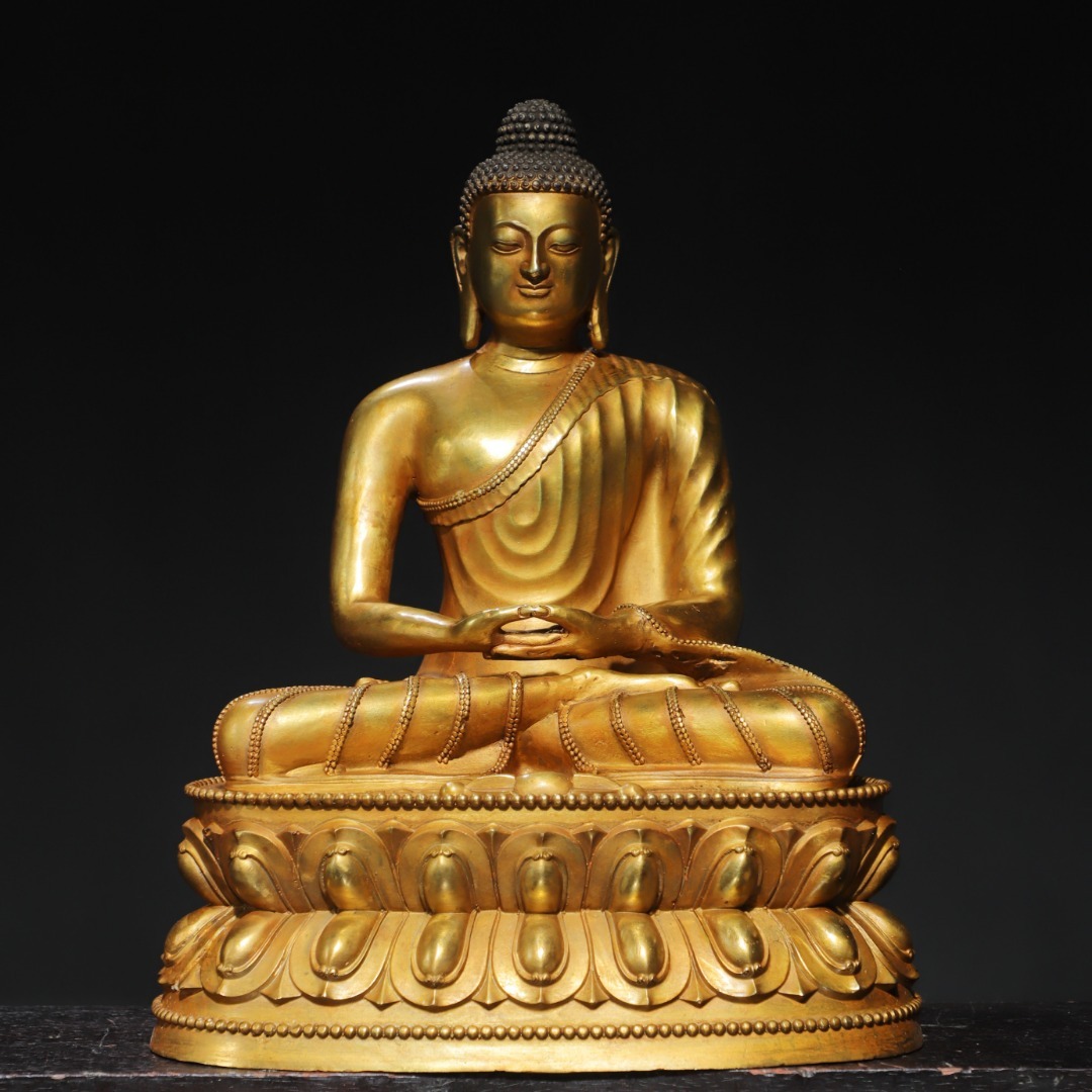 唐物 清 銅塗金【釋迦牟尼】仏像 奉納されていた 供養品 銅製品 古美術品 時代物 中国古玩 骨董品 D66拍卖