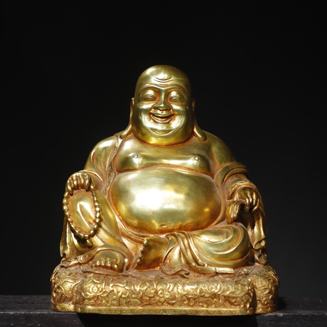 唐物 清 銅塗金【弥勒仏】仏像 奉納されていた 供養品 銅製品 古美術品 時代物 中国古玩 骨董品 D66拍卖