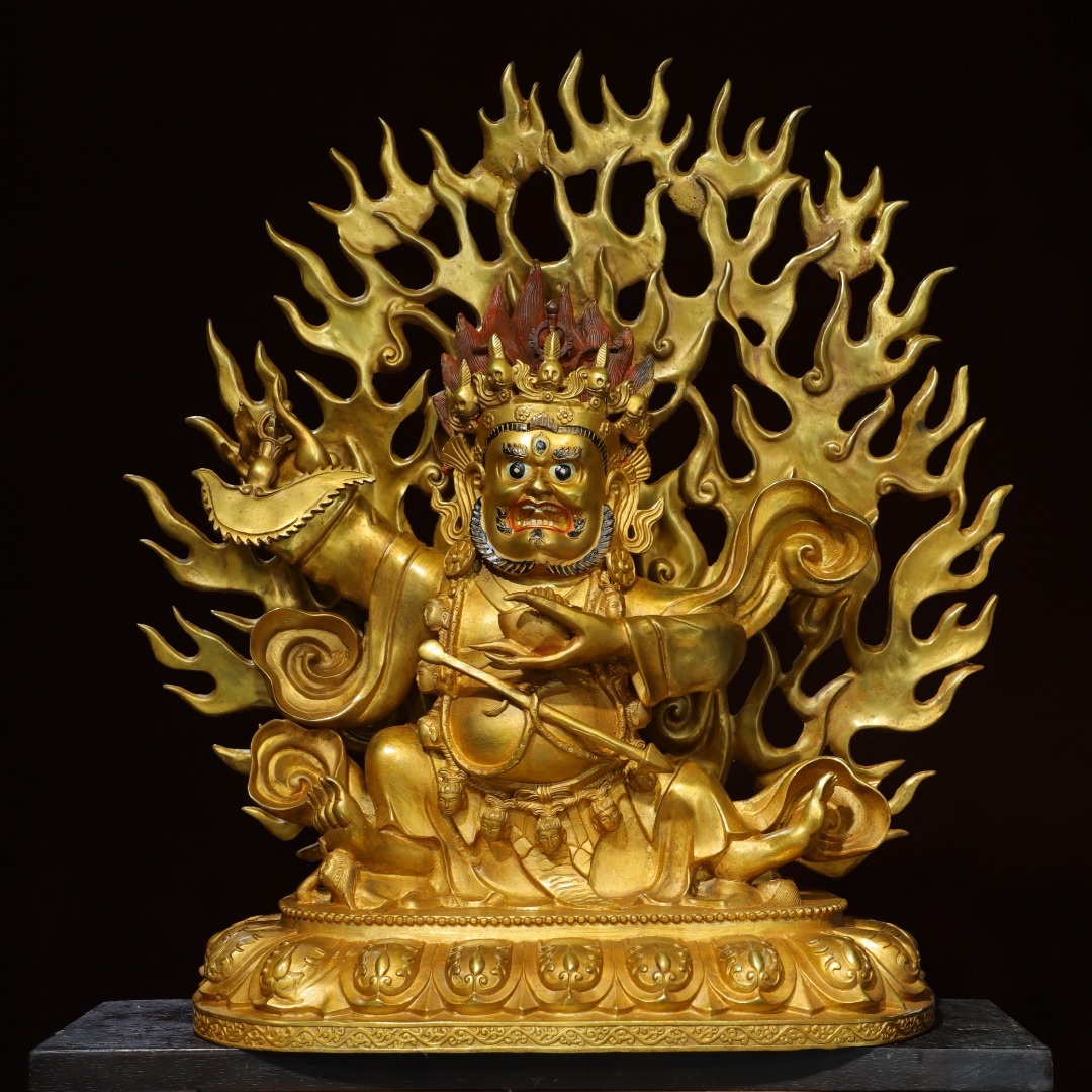 唐物 清 大判仏像-高さ66 cm銅塗金【大黒天】仏像 奉納されていた 供養品 銅製 古美術品 時代物 中国古玩 骨董品 D66拍卖