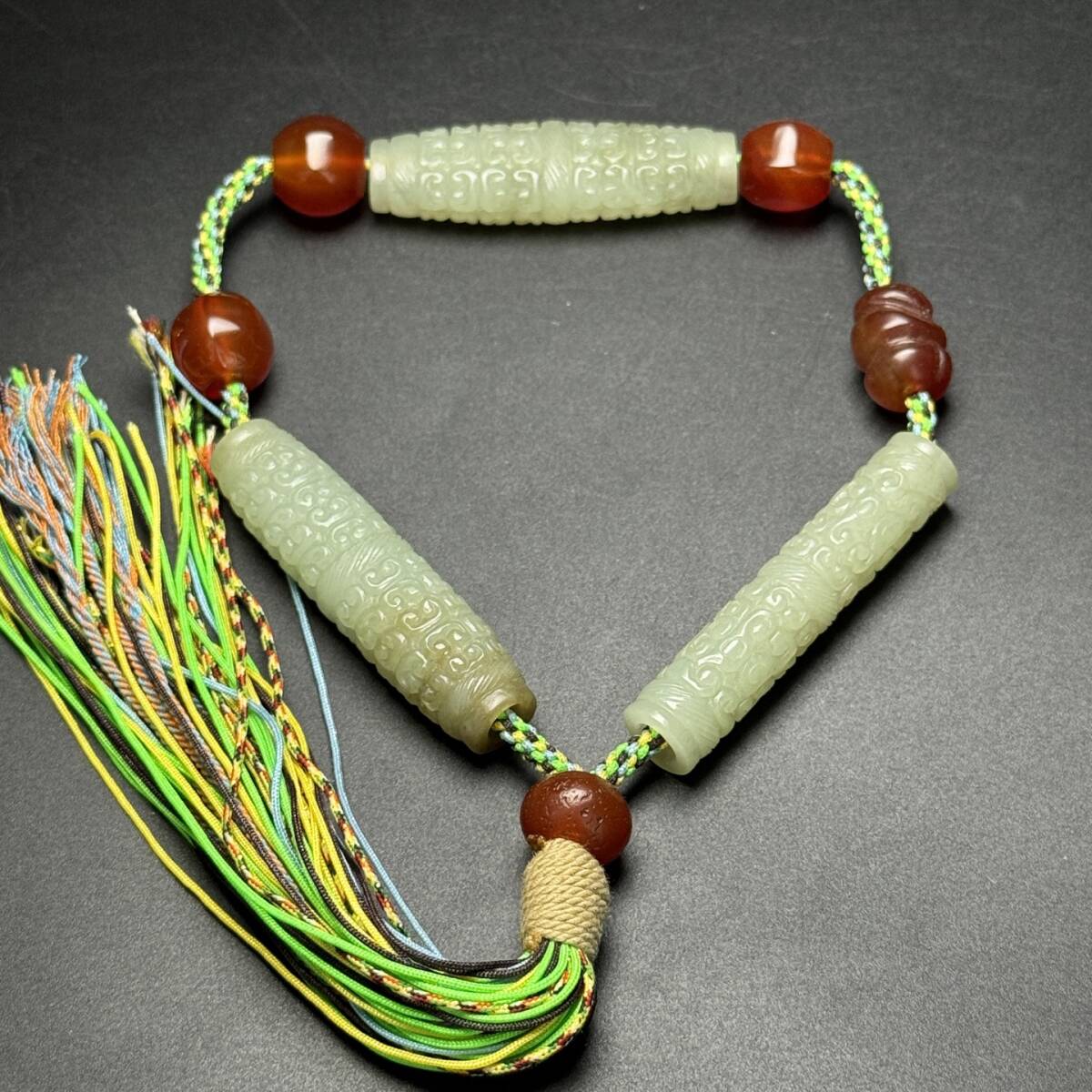 唐物 清 玉彫 和田玉 如意紋 玉勒子 平安喜樂 彫刻精美 玉質温潤 包漿醇厚 極細工 中国古玩 骨董品 古美味 D66拍卖