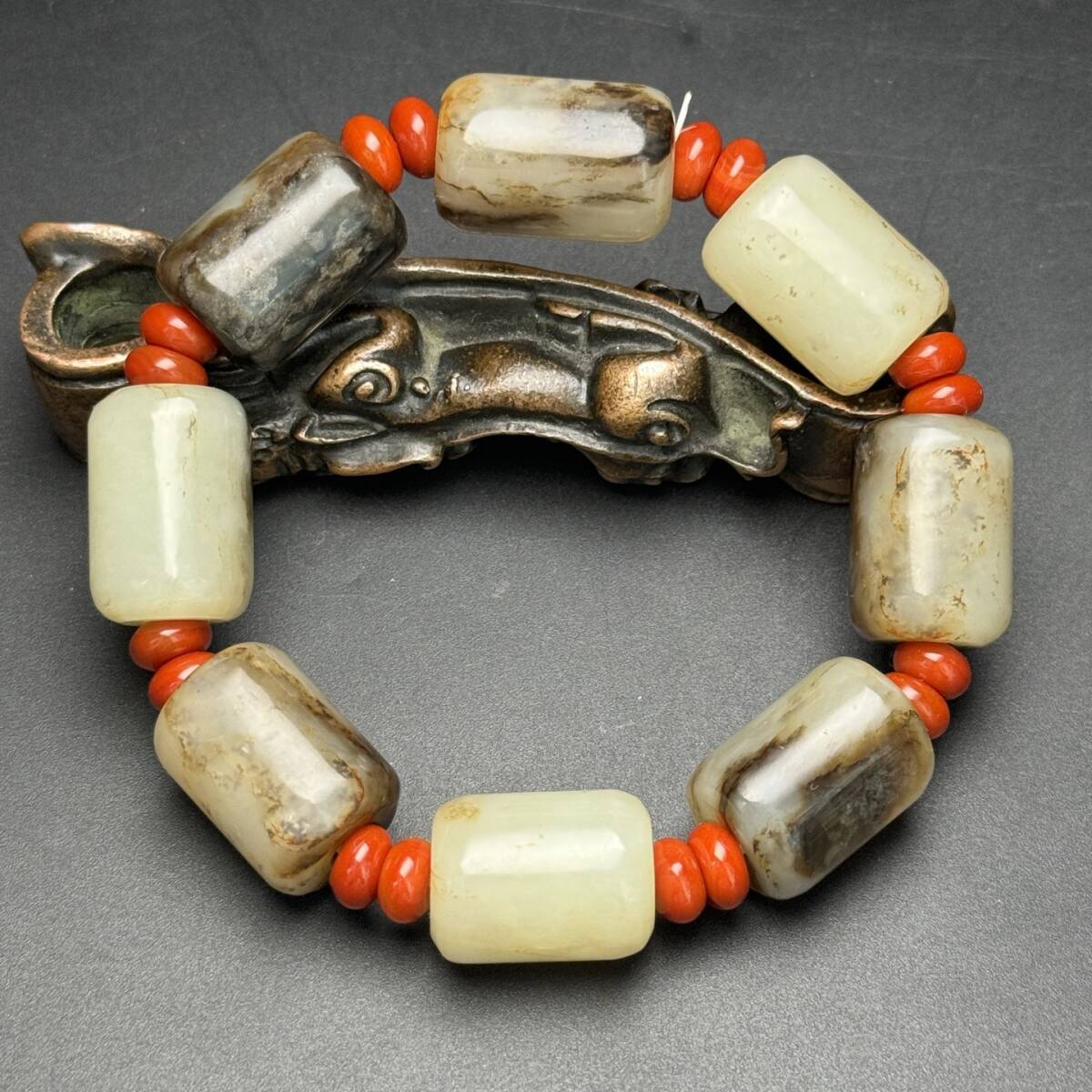 唐物 清 玉彫 和田玉 筒珠手鏈 財源滾滾 喇叭空孔道 彫刻精美 玉質温潤 沁色自然 極細工 中国古玩 骨董品 古美味 D66拍卖