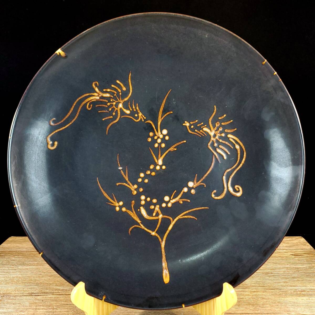 唐物 宋 吉州窯 繪雙鳳梅花鷓鴣斑紋 大盤 陶芸 古陶磁器 中国磁器 古美術品 時代物 中国古玩 骨董品 D66拍卖