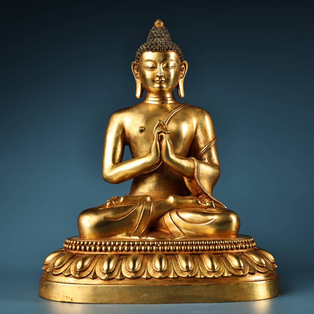 唐物 清 純銅 全銅 高レリーフ鏨刻 全塗金 釋迦牟尼 仏像 奉納されていた 供養品 銅製品 古美術品 時代物 中国古玩 骨董品 D66拍卖