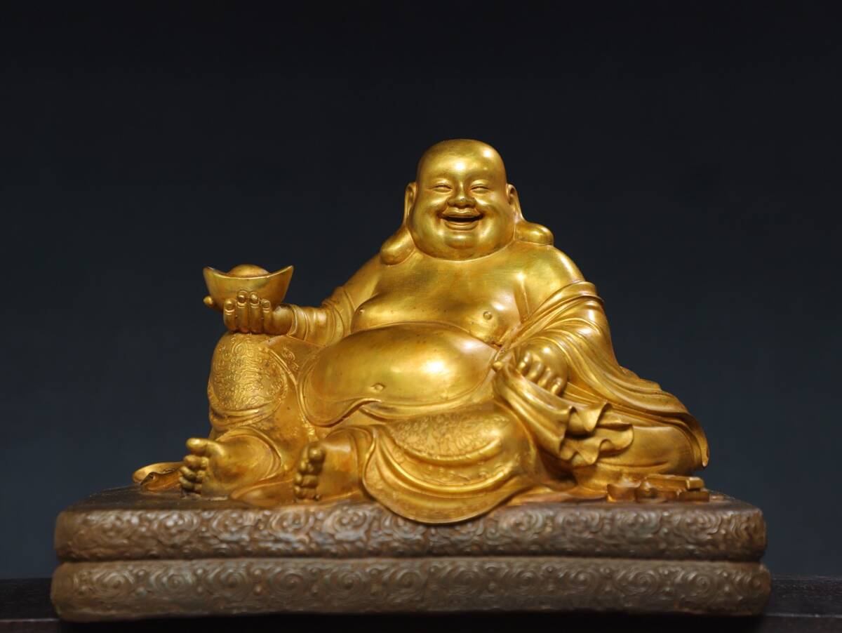 唐物 清 銅塗金【弥勒仏】 仏像 奉納されていた 供養品 銅製 古美術品 時代物 中国古玩 骨董品 D66拍卖