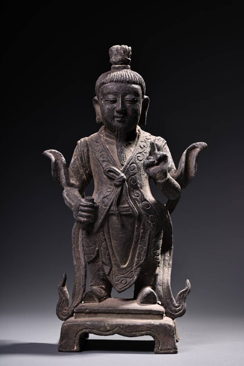 唐物 明代 純紫銅 指天人物造 仏像 奉納されていた 供養品 銅製品 古美術品 時代物 中国古玩 骨董品 D66拍卖