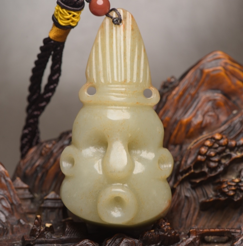 唐物 清 玉彫 和田玉 面具佩 玉質温潤細膩 沁色自然 包漿一流 極細工 古美術品 時代物 中国古玩 骨董品 D66拍卖