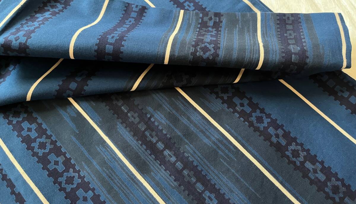 Tanakaya/otog5/男性プレタL寸/浴衣/蒼系地色に縦縞と 幾何学模様(優しい肌触りの綿) 拍卖