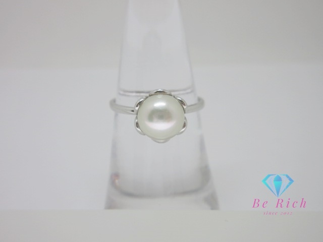 K18 WG 真珠 パール 8mm 珠 付 デザイン リング 指輪 12.5号 18金 750 ホワイト ゴールド 宝石 ジュエリー アクセサリー 【中古】th12785拍卖