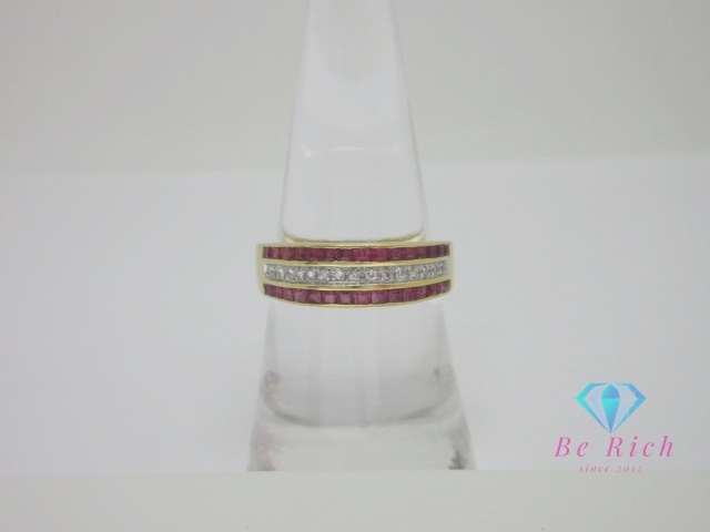 K18 YG ルビー 0.78ct ダイヤモンド 0.08ct 付 デザイン リング 指輪 14号 18金 750 メレ 宝石 ジュエリー 【中古】【送料無料】 th12862拍卖
