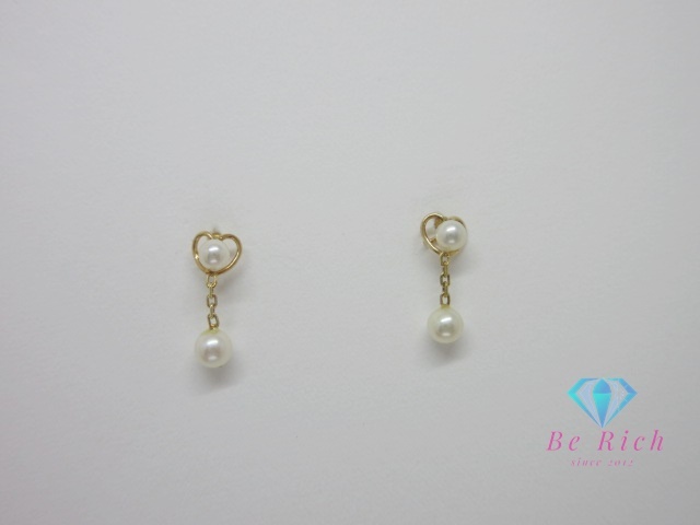 K18 YG 真珠 ベビー パール 2 - 3mm 珠 付 デザイン スタッド ピアス 18金 750 メレ 宝石 ジュエリー アクセサリー【中古】th12884拍卖