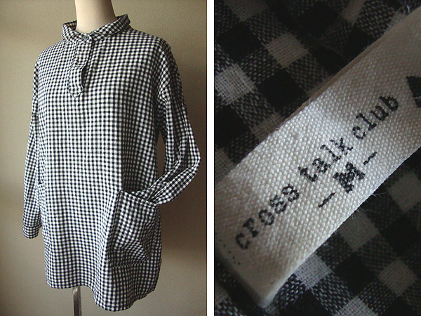 cross talk club クロストーククラブ 綿麻 コットン リネン ギンガムチェック 長袖 チュニック シャツ ワンピース M 白×黒 ノンノ拍卖