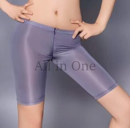 140-149-6 光沢 スパッツ ジッパー ショートパンツ 【グレー,Fサイズ】レディース 女性 コスプレ セクシー パンティー ランジェリー.2拍卖