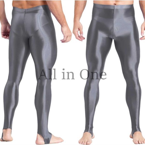 177-30-20 光沢 ツヤツヤ アンダーフット ストラップ【グレー,Mサイズ】男性 メンズ スポーツ レギンス コスプレ ジム ワークパンツ .2拍卖