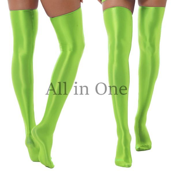 177-80-10 ツヤツヤ 光沢 ソックス ニーハイ タイツ【グリーン,F】レディース メンズ 下着 コスプレ インナー 女装 仮装 コスチューム.3拍卖