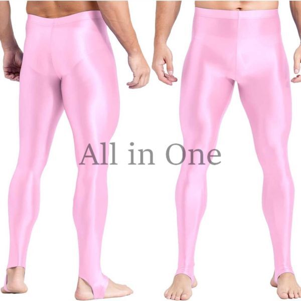 177-53-20 光沢 ツヤツヤ アンダーフット ストラップ【ピンク,XLサイズ】男性 メンズ スポーツ レギンス コスプレ ジム ワークパンツ .1拍卖