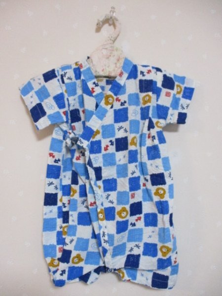 ◆ ミキハウス ◆ 綿100 甚平カバーオール M70~80 青 (50630)拍卖