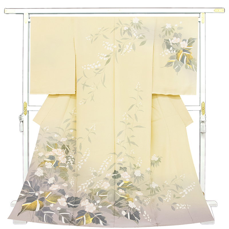 ※記念感謝祭【仕立無料】本加工手描美術白花優美上品訪問着☆最高級手描き、手ボカシ、日本生地、本金仕様10011960拍卖