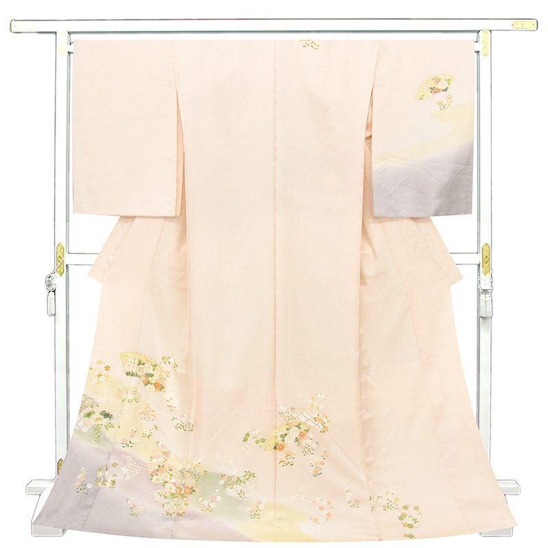 ※記念感謝祭【仕立無料】伝統工芸美術手ボカシ多色訪問着☆吉祥四季花宮廷扇文☆袷、単衣きもの選択(10012155)拍卖