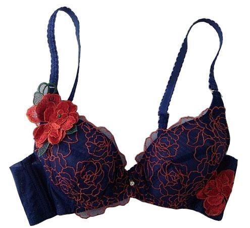 SI5912-20◇ 新品 小さいサイズ 下着 インナー ブラジャー 3/4カップ 下厚カップ 肩紐調節可 大花柄 A80サイズ ネイビーブルー 送料350円拍卖