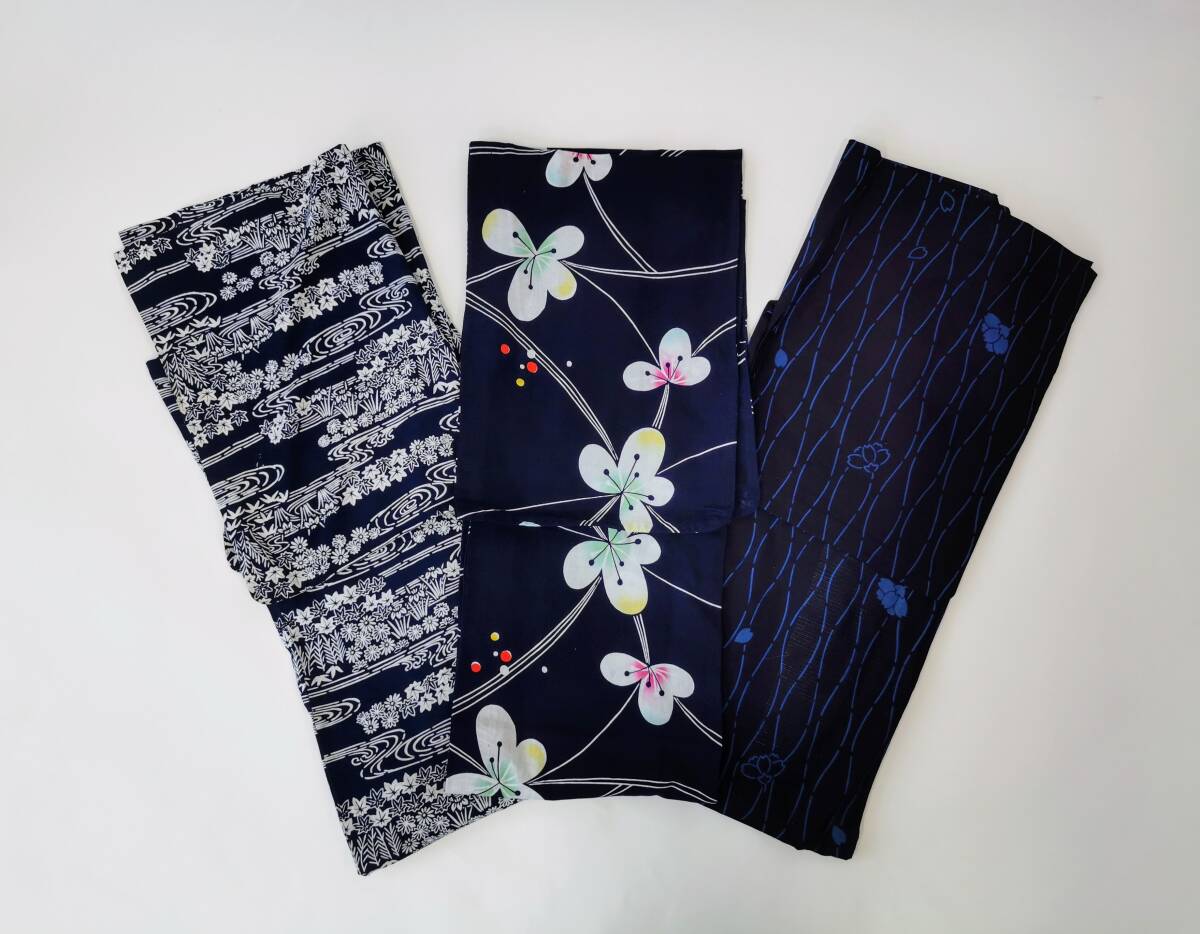 ネイビー系 レディース 浴衣3点セット まとめ売り リユース★お得◆609拍卖