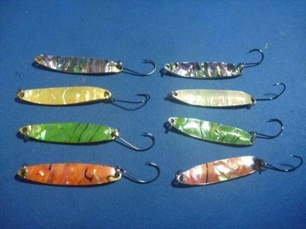 アワビカラースプーン 8色8個セット 5g サーモンレイクトラウト夜光貝鮑カラー効果覿面・ビワマス・トローリングスプーン拍卖