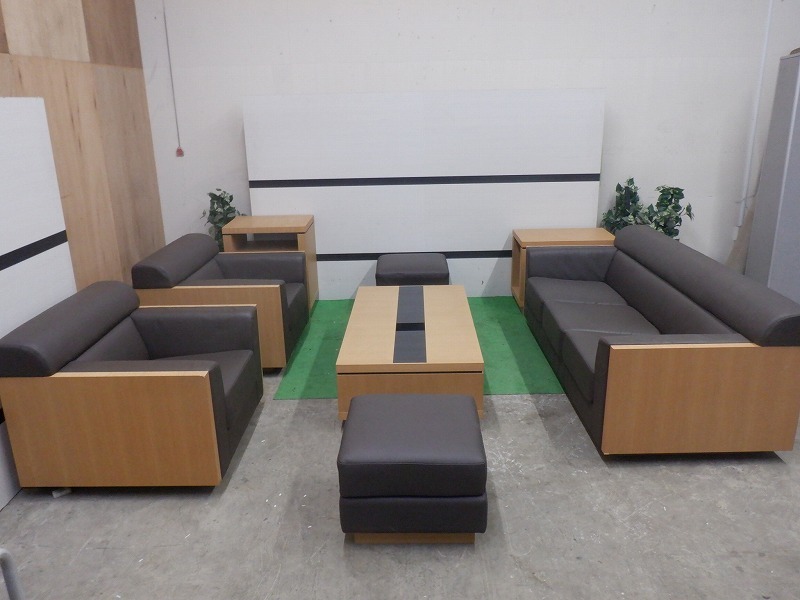 引き取り限定/KOKUYU/コクヨ/応接セット/10点セット/レザー/ソファー・テーブル・スツール・サイドテーブル/応接家具/オフィス家具拍卖