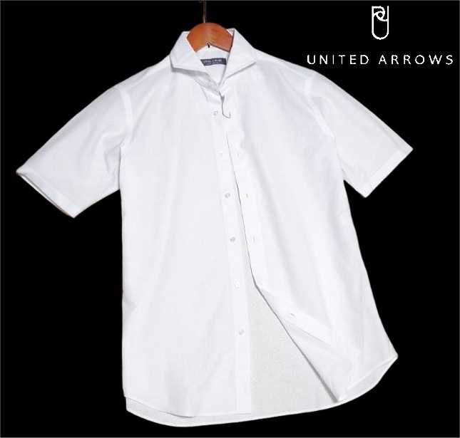 新品!! ユナイテッドアローズ カラミ素材 カッタウェイ 半袖シャツ ホワイト (M) 送料安☆ UNITED ARROWS メンズ 清涼感 薄手 白系 夏物 ★拍卖