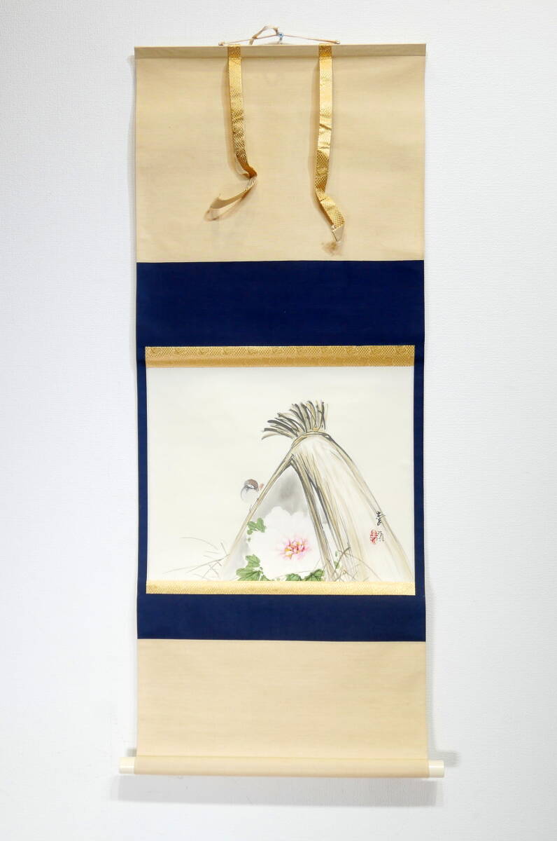 ▲(R706-F167) 寒牡丹 掛け軸 牡丹 雀 かけ軸 詳細不明 美術品 共箱付き拍卖