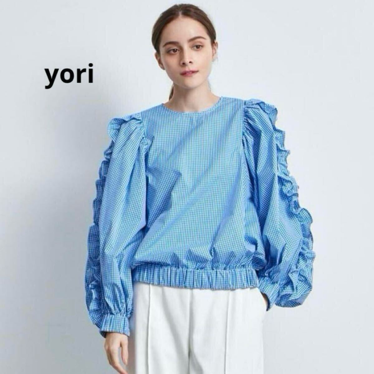 【極美品】yori ヨリ フリルスリーブブラウス ギンガムチェック 36拍卖