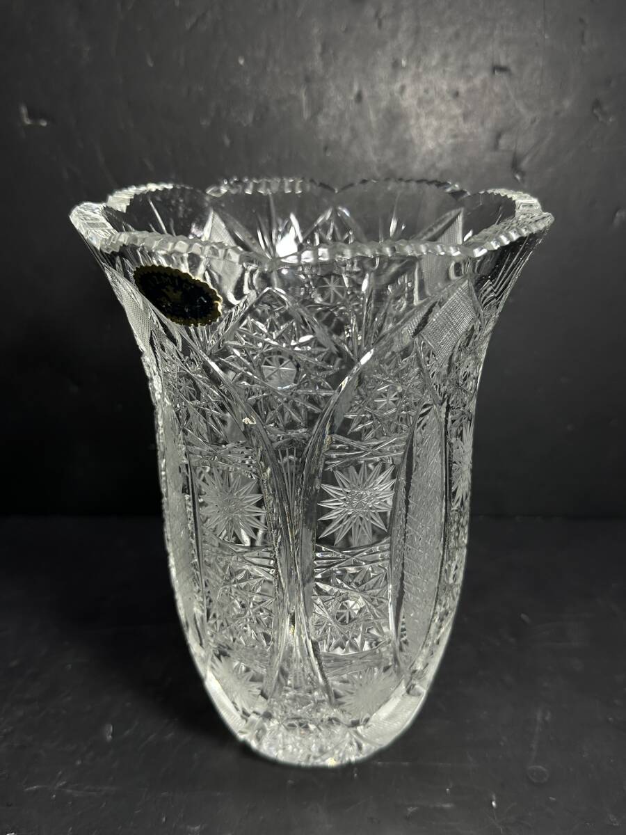 ★コレクター必見!! 当時物 トルコ製 ハンドカット カットガラス ビンテージ フラワーベース 花瓶 お洒落 雑貨 飾り オブジェ A656拍卖