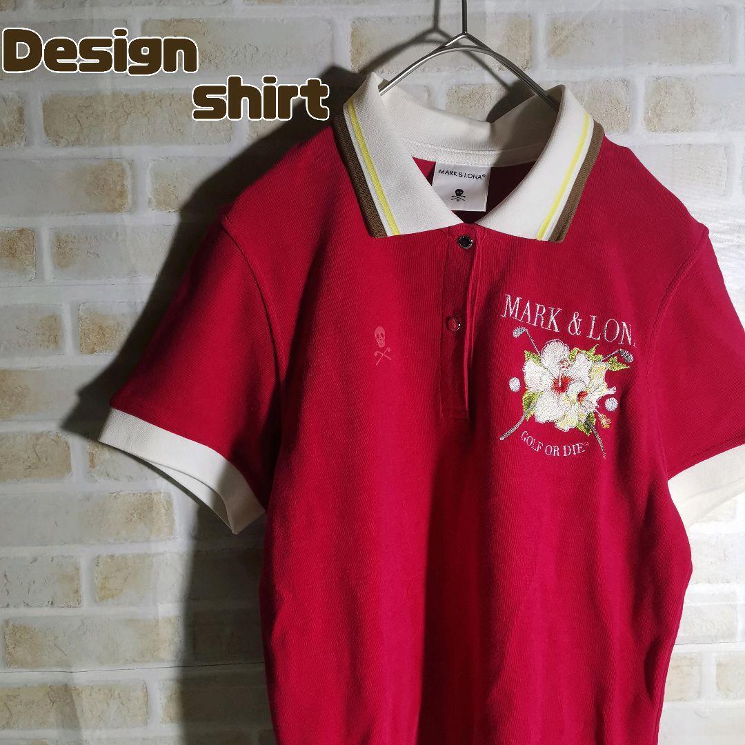 マークアンドロナ ポロシャツ 半袖 赤 ドクロ ゴルフ拍卖
