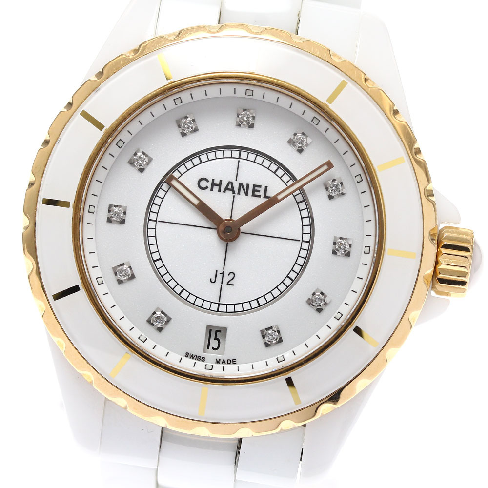 シャネル CHANEL H2180 J12 白セラミック 11Pダイヤ PGベゼル クォーツ メンズ _887994拍卖