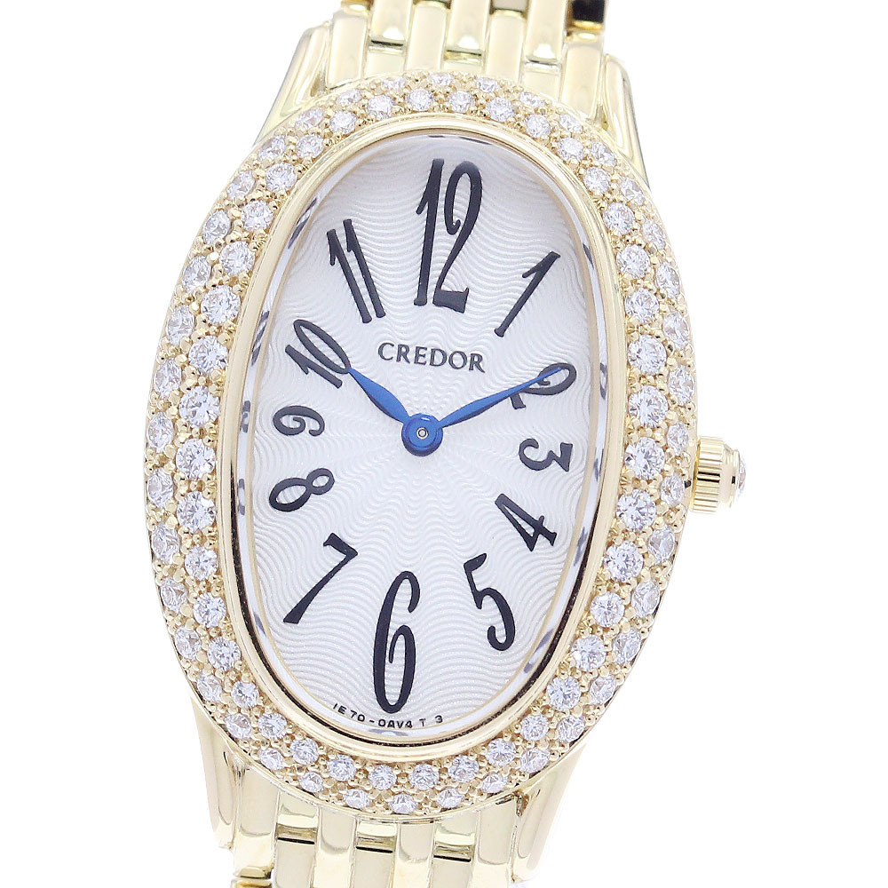 セイコー SEIKO GTTE524/1E70-0ED0 クレドール ジュリ K18YG ダイヤベゼル クォーツ レディース 美品 箱・保証書付き_891512拍卖