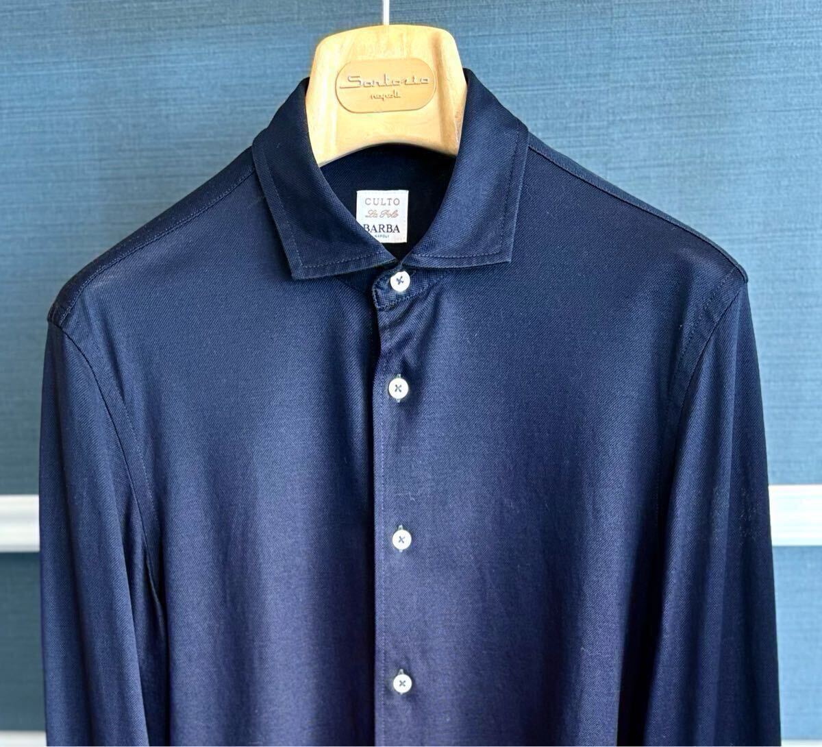 バルバ(BARBA) クルト(Culto)長袖シャツ、コットンジャージ、ネイビー、ネックサイズ37、本物拍卖