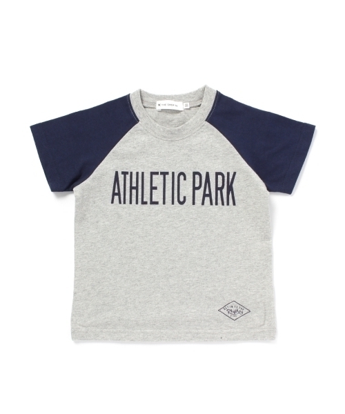 ラスト 新品 THE SHOP TK ラグランスリーブロゴTシャツ ライトグレー 13(130cm) 定価1089円拍卖