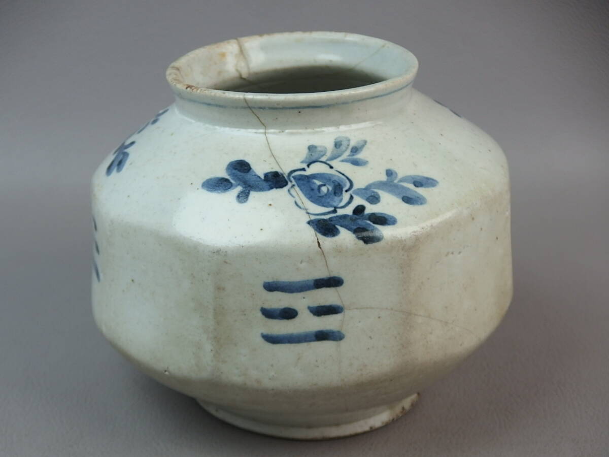 【骨董・茶道具】★李朝★★染付花八卦文面取壷 gk099ul.7 分院 花道 華道拍卖