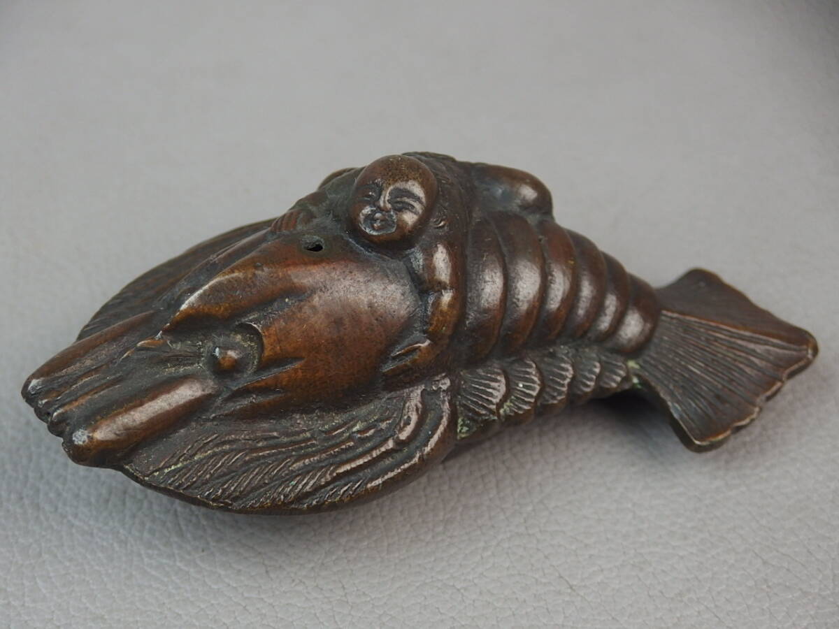 【骨董・茶道具】★唐金製 古銅製★★海老唐子水滴 gk091wb22.7 文房具 書道具拍卖