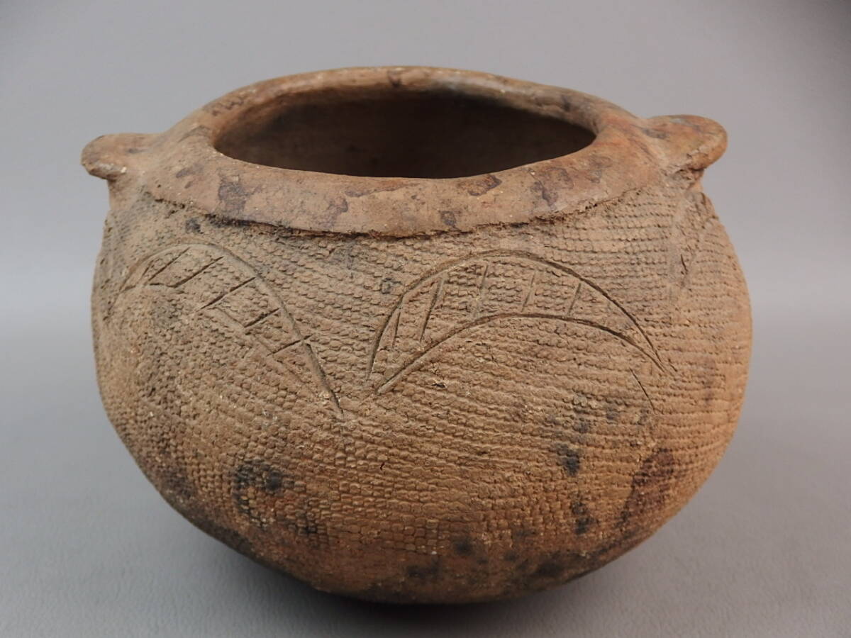 【骨董・茶道具】★中国?南米?東南アジア?縄文?★★線文双耳土器 gl019wb21.7 花器 花道 華道 発掘品 出土品拍卖
